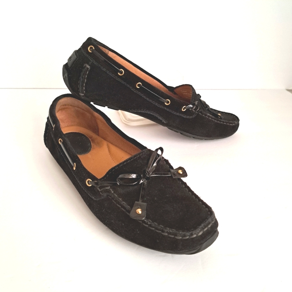 Clarks woman's moccasin flat dunbar cruiser, black  suede sz 7, 666583